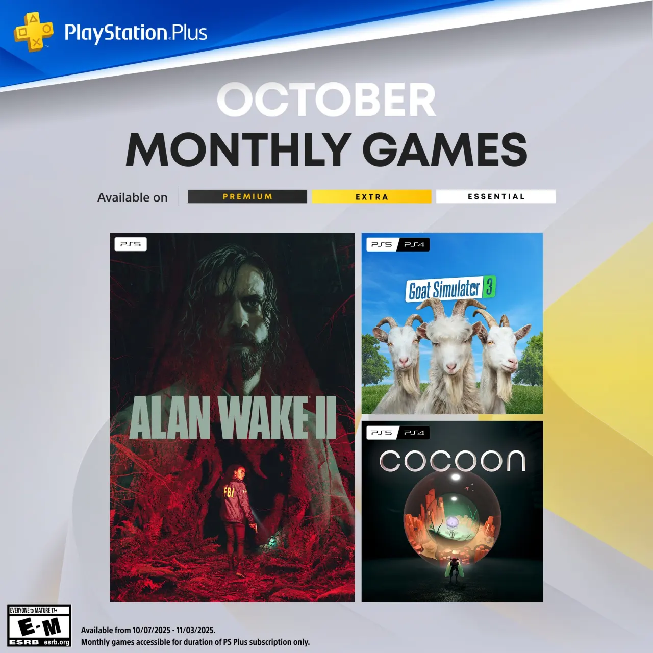 Jeux gratuits octobre 2025 PS Plus